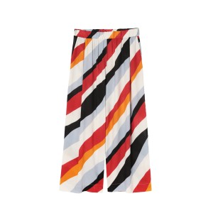 Tora - Tkaninowe spodnie z lnem w kolorowe fale 