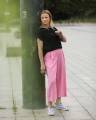 Różowe spodnie kuloty z lnem